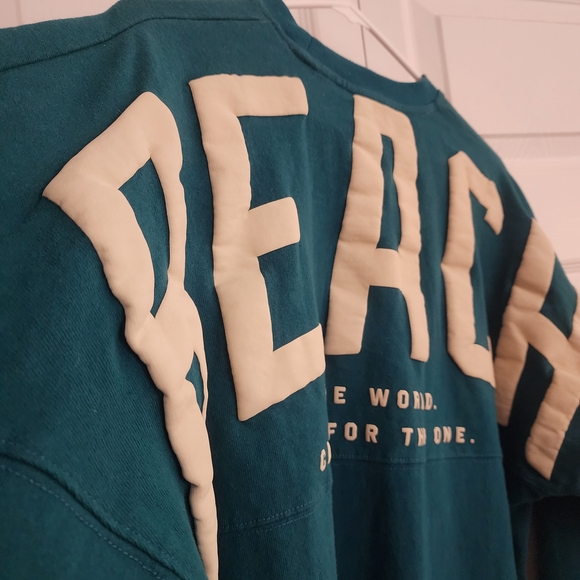 Teal Reach the World Puff Letter Long Sleeve, Womens SZ L - Picture 3 of 8